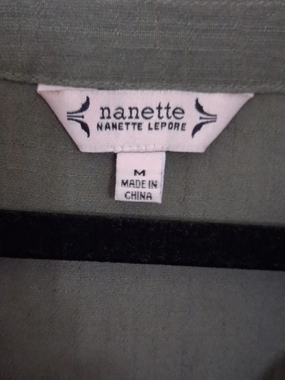 Nanette Lepore Olive Green Notch Neck Puff Sleeve Blouse